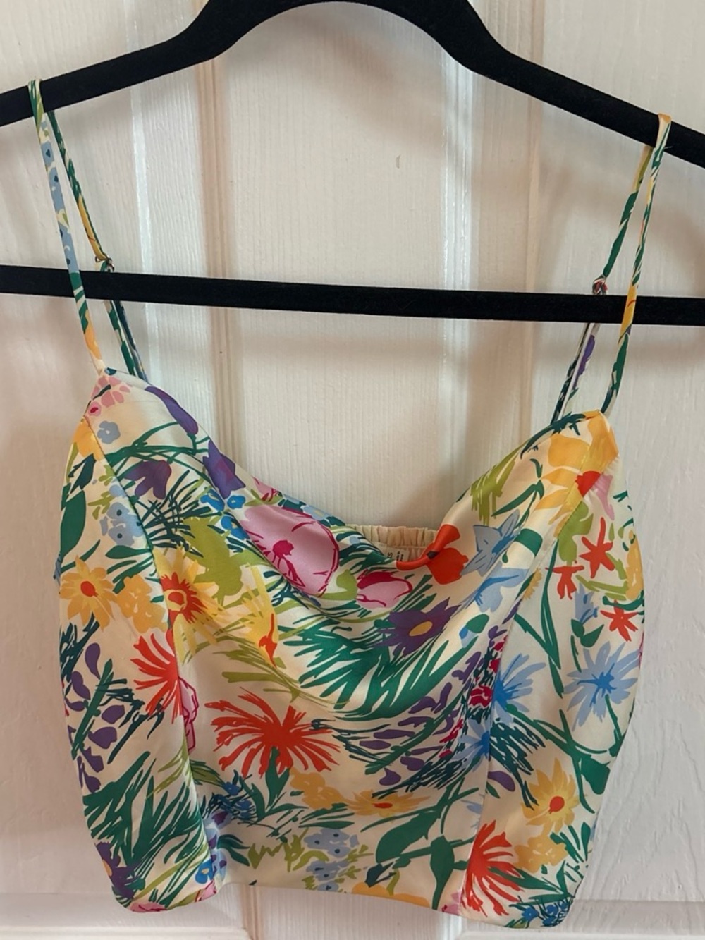 Astr Floral Cowl Crop Top in Cream with Multicolor Print